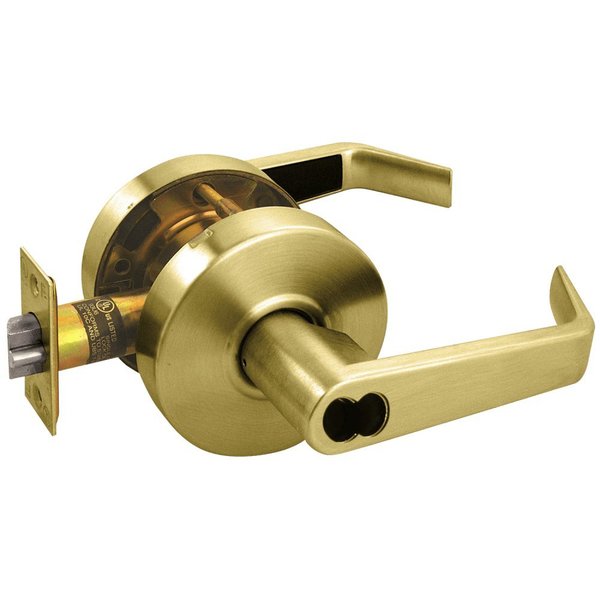 Arrow Grade 2 Turn-Pushbutton Entrance Cylindrical Lock, Sierra Lever, SFIC Less Core, Satin Brass Finish,  RL11-SR-04-IC